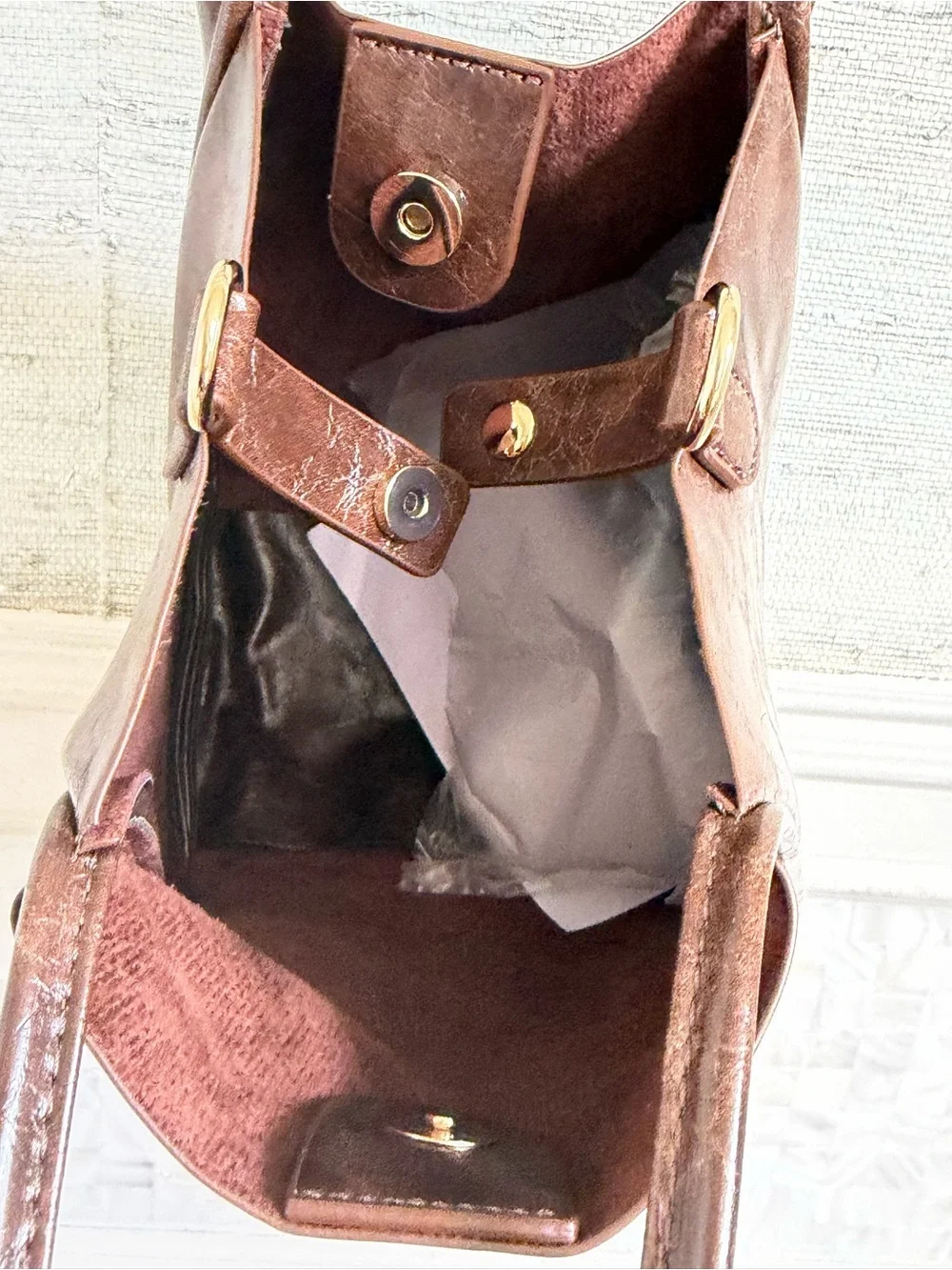 NWT new Anthropologie hollace mini waxed tote bag purse + pouch + 2 straps brown